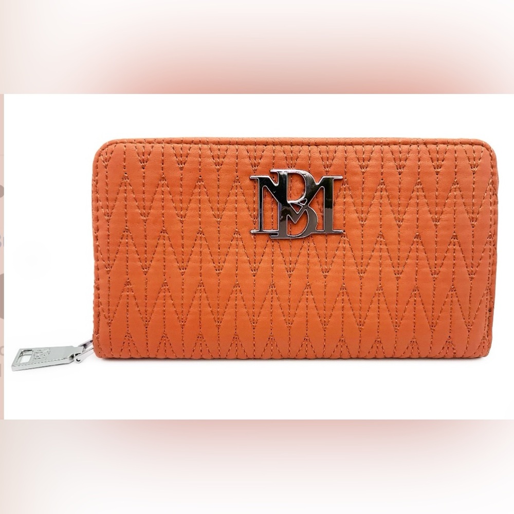 Badgley Mischka Coral Quilted Long Wallet with Detailed Stitching